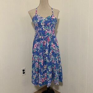 Vintage Laura Ashley Dress Light Blue Pink Floral Sweetheart Midi Sundress Sz 0